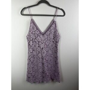 Leigh Dress Womens Medium Purple Lace Knit Lined Short Fit Flare Spaghetti Strap